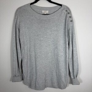 Loft Women's Gray Boat Neck Button Accent Pull Over Casual Sweater Size Medium